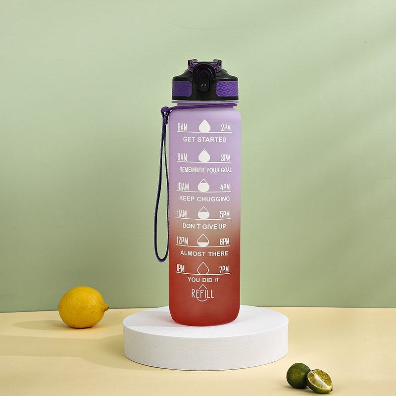 1000ml BPA Free Tritan Gradient Time Marked Outdoor Gym Sports Water Bottle 1L Water Bottle With Straw