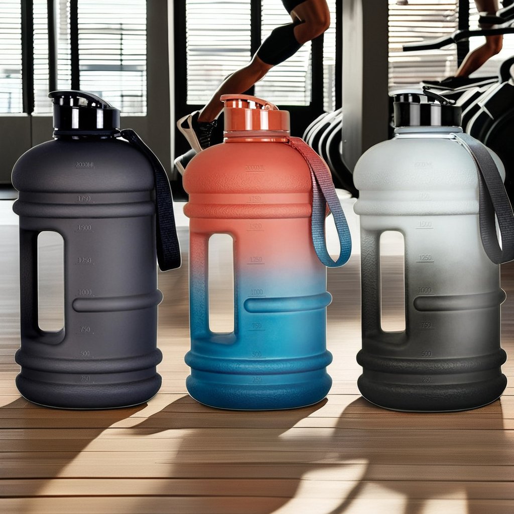 BPA-Free 2L Plastic Gym Jug Set Direct Drinking Sport Water Bottles 3 Stainless Straws Logo Bag Motivational Fitness Tumbler