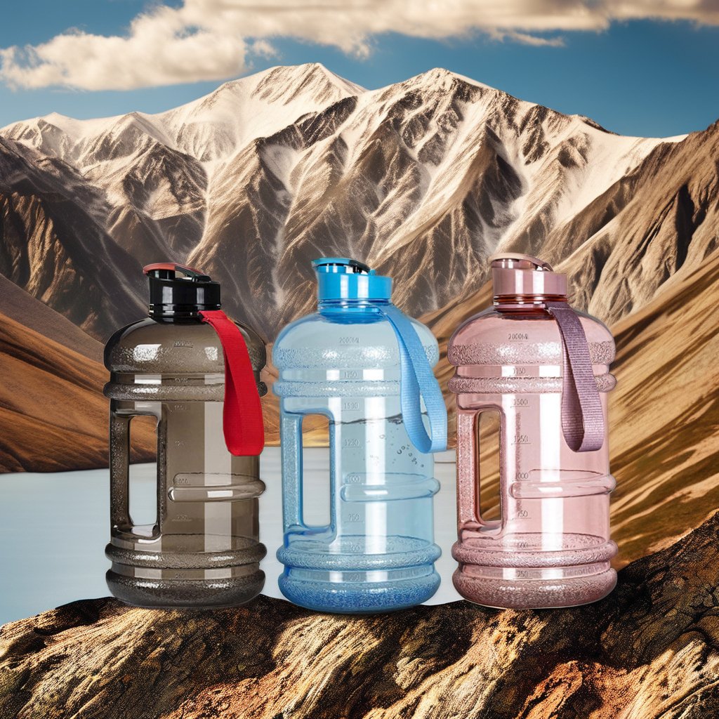 BPA-Free 2L Plastic Gym Jug Set Direct Drinking Sport Water Bottles 3 Stainless Straws Logo Bag Motivational Fitness Tumbler