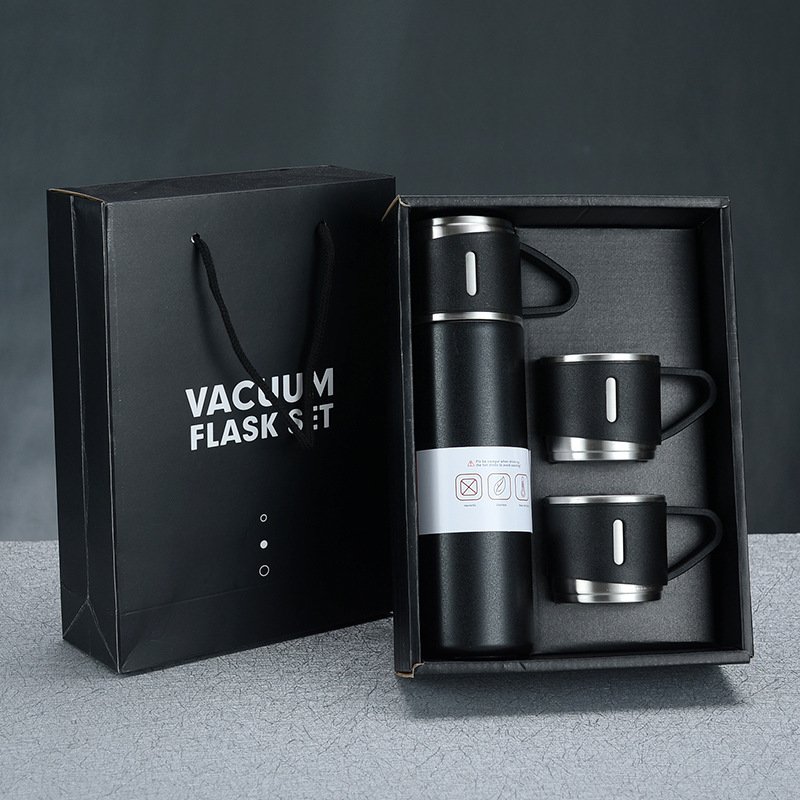 Business Christmas Gift Set 500ml One Bottle 3 Lids Double Wall Stainless Thermos Travel Mugs Vacuum Flask