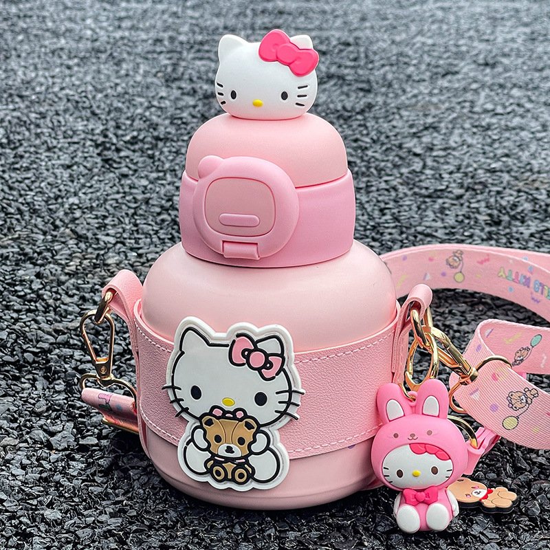 MAIMA dinosaur-shaped kids stainless steel heat water bottle with straw and strap cartoon figure vacuum flask keep cold and hot