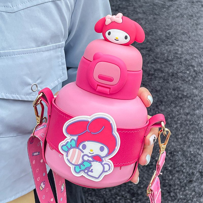 MAIMA dinosaur-shaped kids stainless steel heat water bottle with straw and strap cartoon figure vacuum flask keep cold and hot