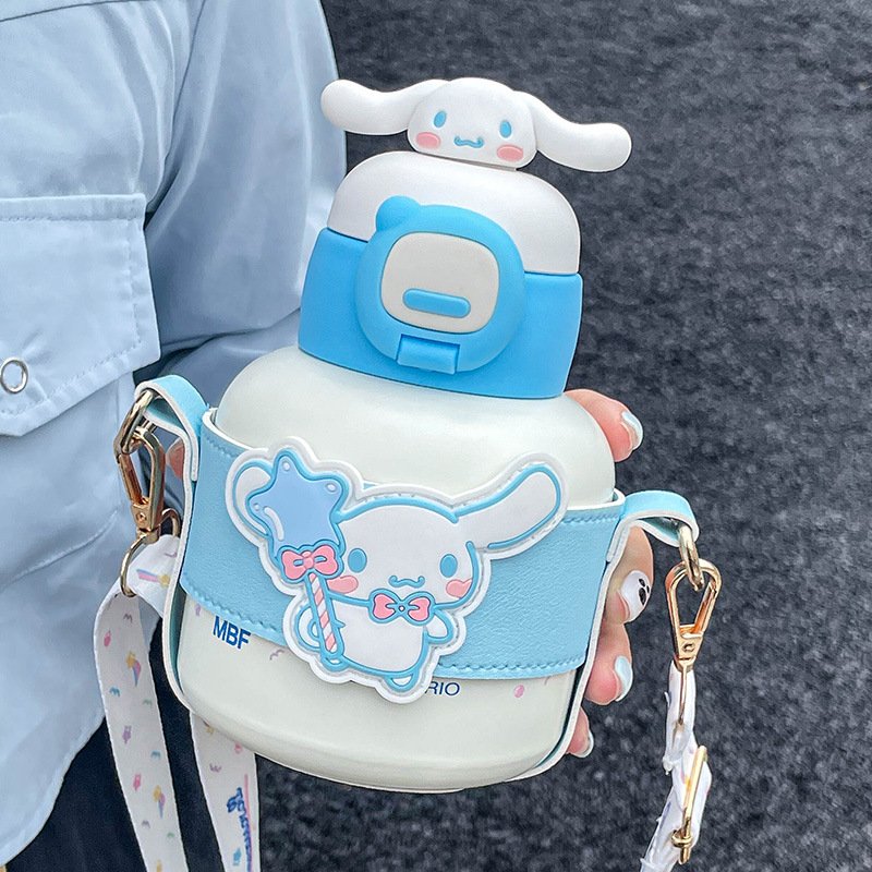 MAIMA dinosaur-shaped kids stainless steel heat water bottle with straw and strap cartoon figure vacuum flask keep cold and hot