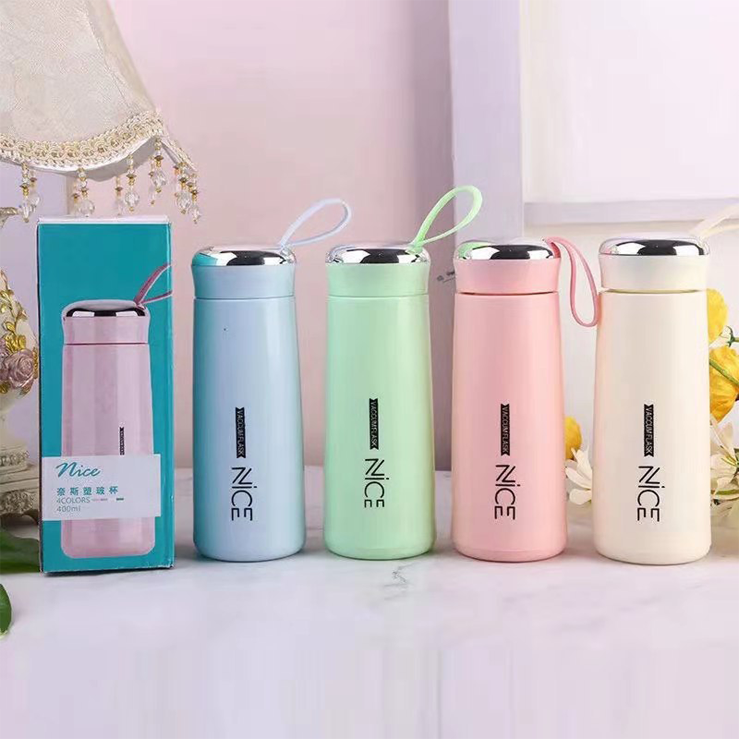 Factory wholesale Tea Water Bottle Glass Drinking Water Bottle 400ml Glass Vacuum Cupping 13oz Glass Thermos Cup