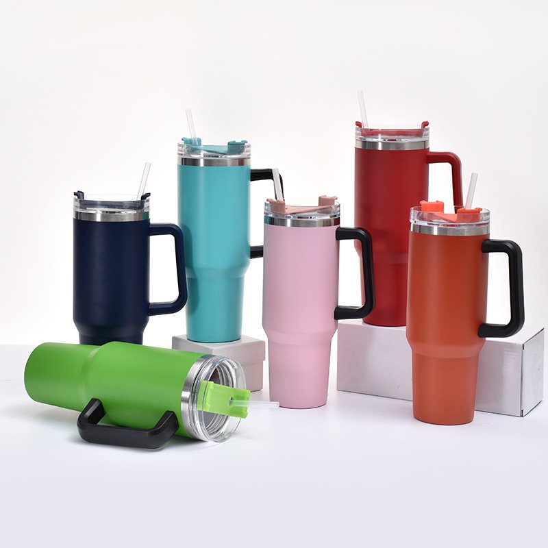 Food Grade Vacuum Sealed Beer Tumbler Stainless Steel 40oz Large Capacity Car Cup Minimalist Handle Coffee Wine Mugs with Lid