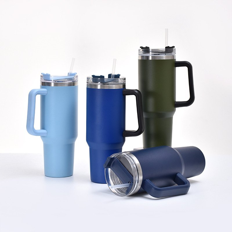 Food Grade Vacuum Sealed Beer Tumbler Stainless Steel 40oz Large Capacity Car Cup Minimalist Handle Coffee Wine Mugs with Lid