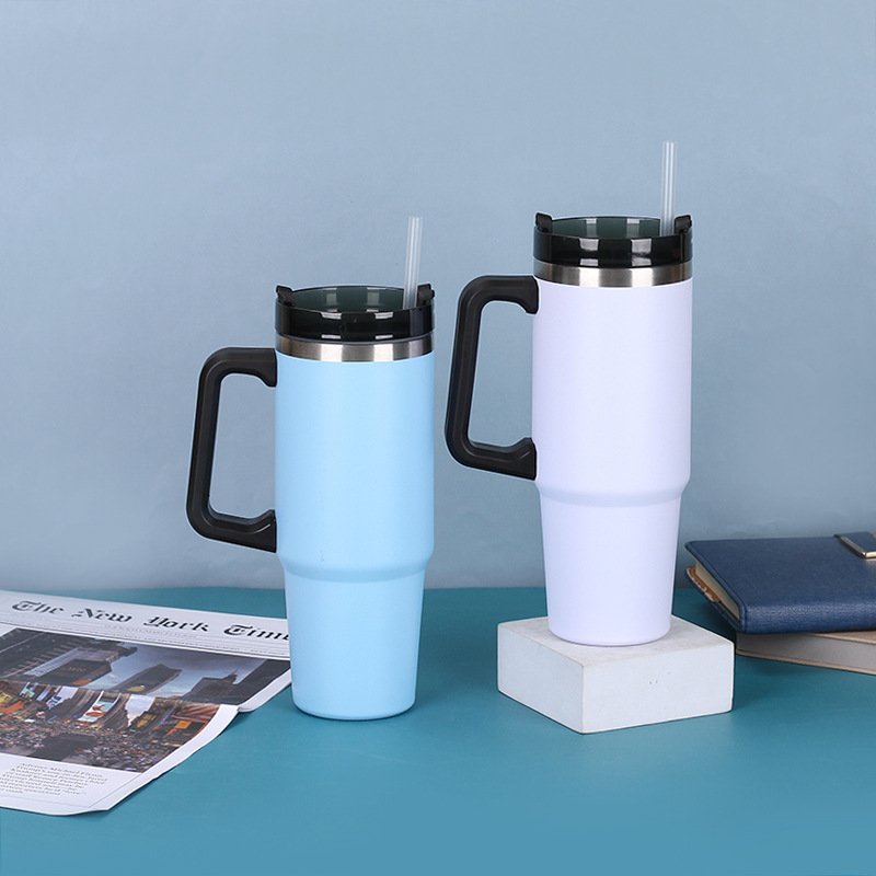 Food Grade Vacuum Sealed Beer Tumbler Stainless Steel 40oz Large Capacity Car Cup Minimalist Handle Coffee Wine Mugs with Lid
