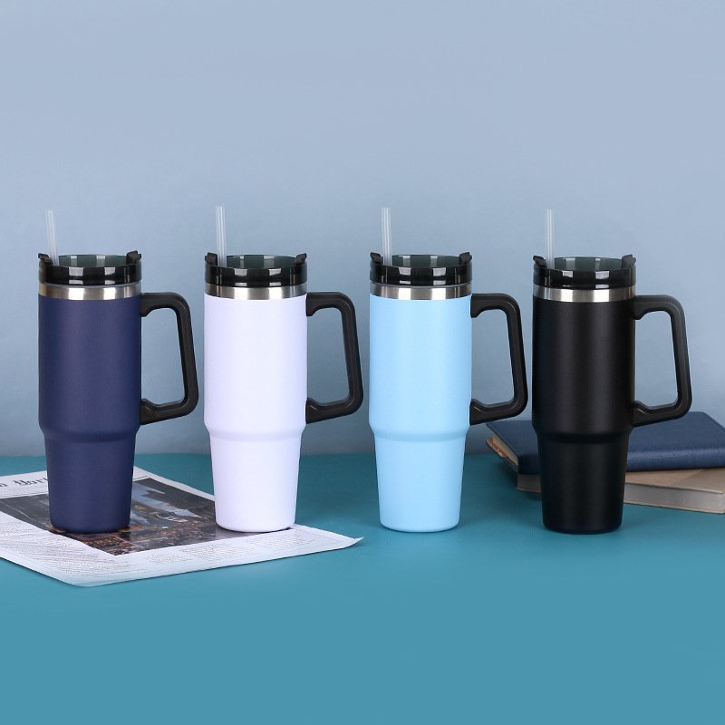 Food Grade Vacuum Sealed Beer Tumbler Stainless Steel 40oz Large Capacity Car Cup Minimalist Handle Coffee Wine Mugs with Lid