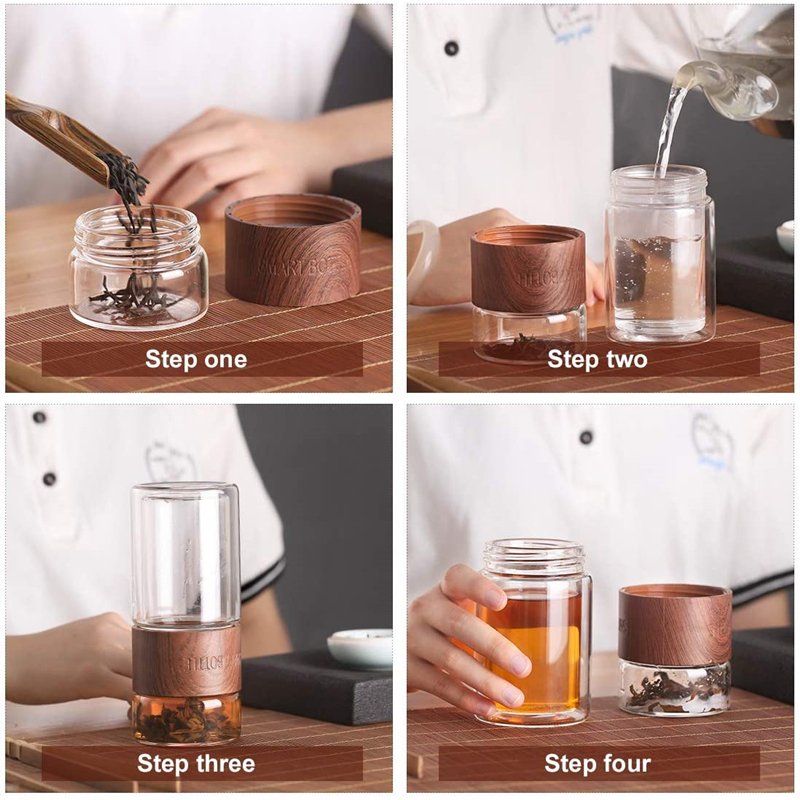 Portable 300ML Double-layer Glass Tea Maker Water Bottle With Infuser Loose Leaf Tea Tumbler Bottle