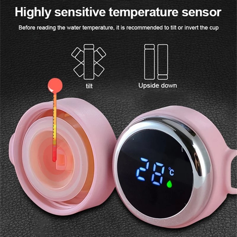 Smart Insulated Water Bottle 304 Stainless Steel Vacuum Wide Mouth Coffee Mug Travel Thermoses with LCD Touch Screen Coffee Cup
