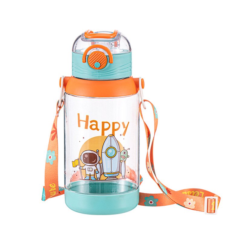 2024 Plastic Cute Printing Child Drink BPA Free Flip Top Straight Kids Water Bottle With Straw