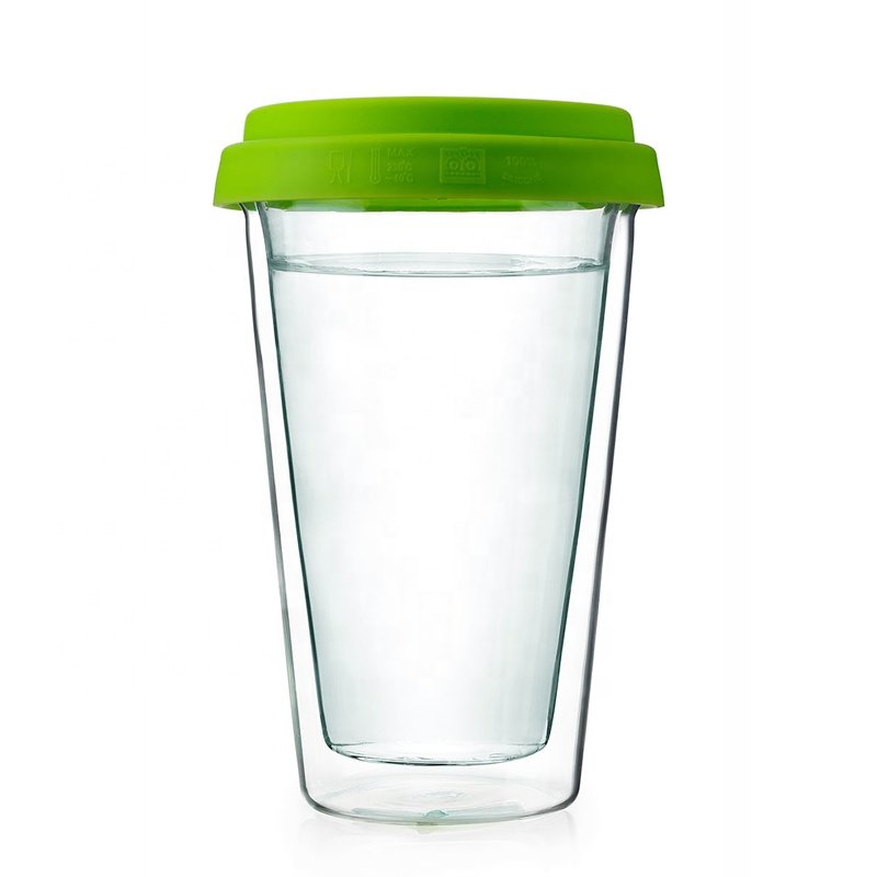 Classical double thermal glass wall with silicone lid sport travel coffee mug