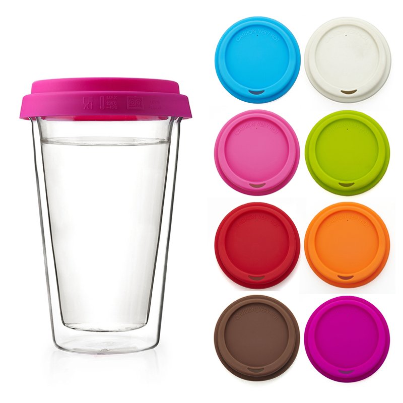 Classical double thermal glass wall with silicone lid sport travel coffee mug