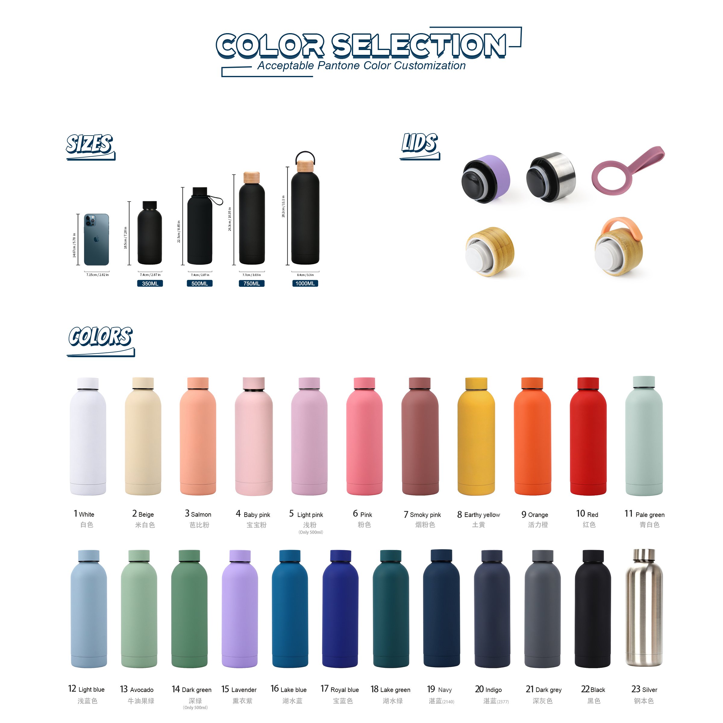 Custom Logo 500/750/1000ml Thermal Vacuum Gym Sports Water Bottle Double Wall Insulated Drink Fashion Hot Cold Water Bottle