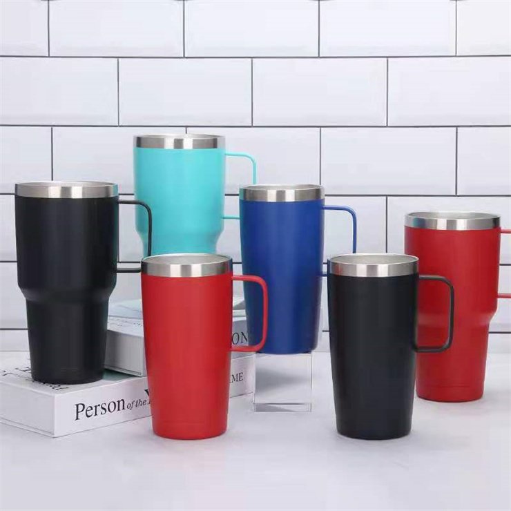 30oz Insulated Tumbler with Handle and Straw, 3 in 1 Sip-All-Way MagSlider Lid Double Walled Stainless Steel BPA Free Coffee Mug