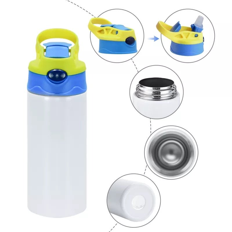 USA warehouse 350ml 12oz kids tumbler stainless steel sippy cup water bottle kid flip top sublimation tumbler