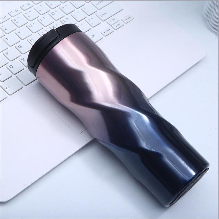 600ml Christmas gift gradient color spiral Water thermo bottle stainless steel portable coffee cup Leak-proof Coffee Flask Mug