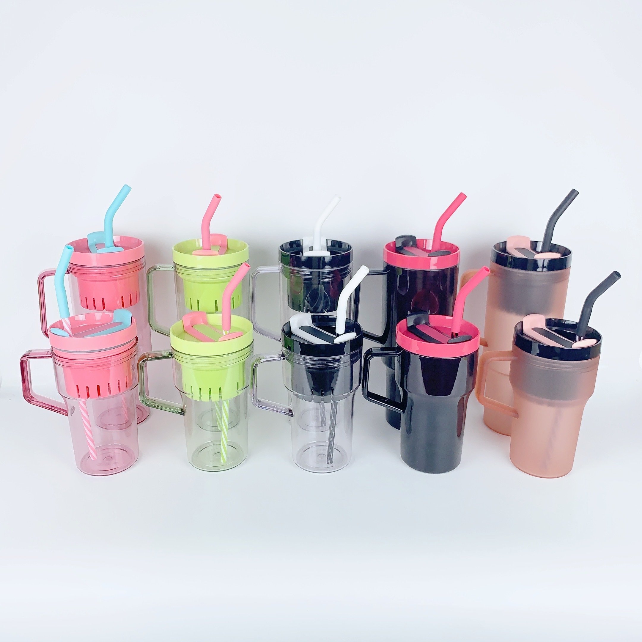 1200ml Plastic Reusable Tumbler Iced Coffee Travel Mug Thick Cold Cup With Lid and Straw for Smoothie Juice