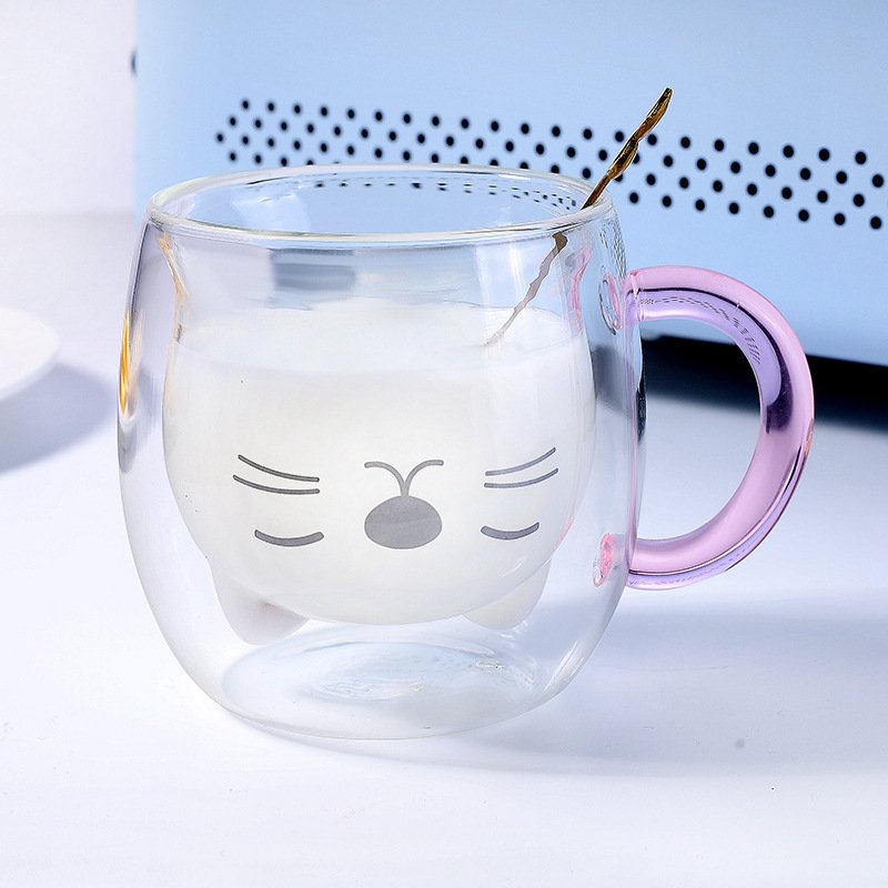 ONEIN Lovely transparent double layer high borosilicate glass Insulated glass milk cup