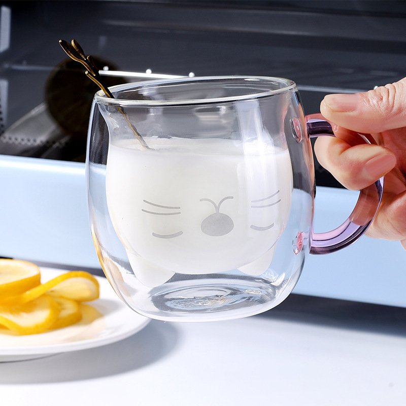 ONEIN Lovely transparent double layer high borosilicate glass Insulated glass milk cup