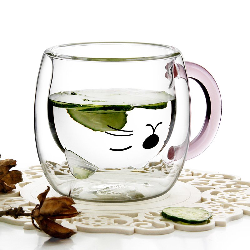 ONEIN Lovely transparent double layer high borosilicate glass Insulated glass milk cup