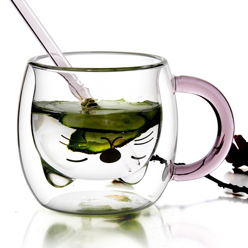 ONEIN Lovely transparent double layer high borosilicate glass Insulated glass milk cup