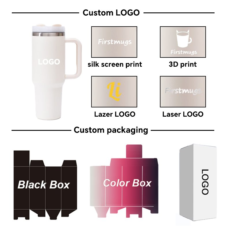 Customized Logo New Type 30/40oz Powder Coated Water Bottles Stainless Steel Car Tumblers With Handle and Straws