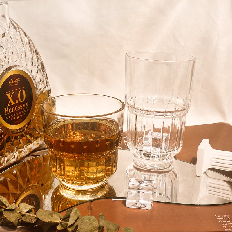 Factory Direct Retro Embossed Crystal Clear Transparent Whiskey Iced Coffee Water Glass Cup Mug Tumbler for Bar Drink glasses