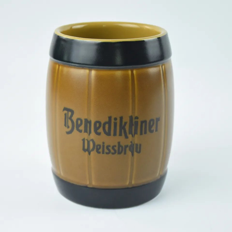 Hot selling customized logo Bucket shape Ceramic freezer custom german beer mug