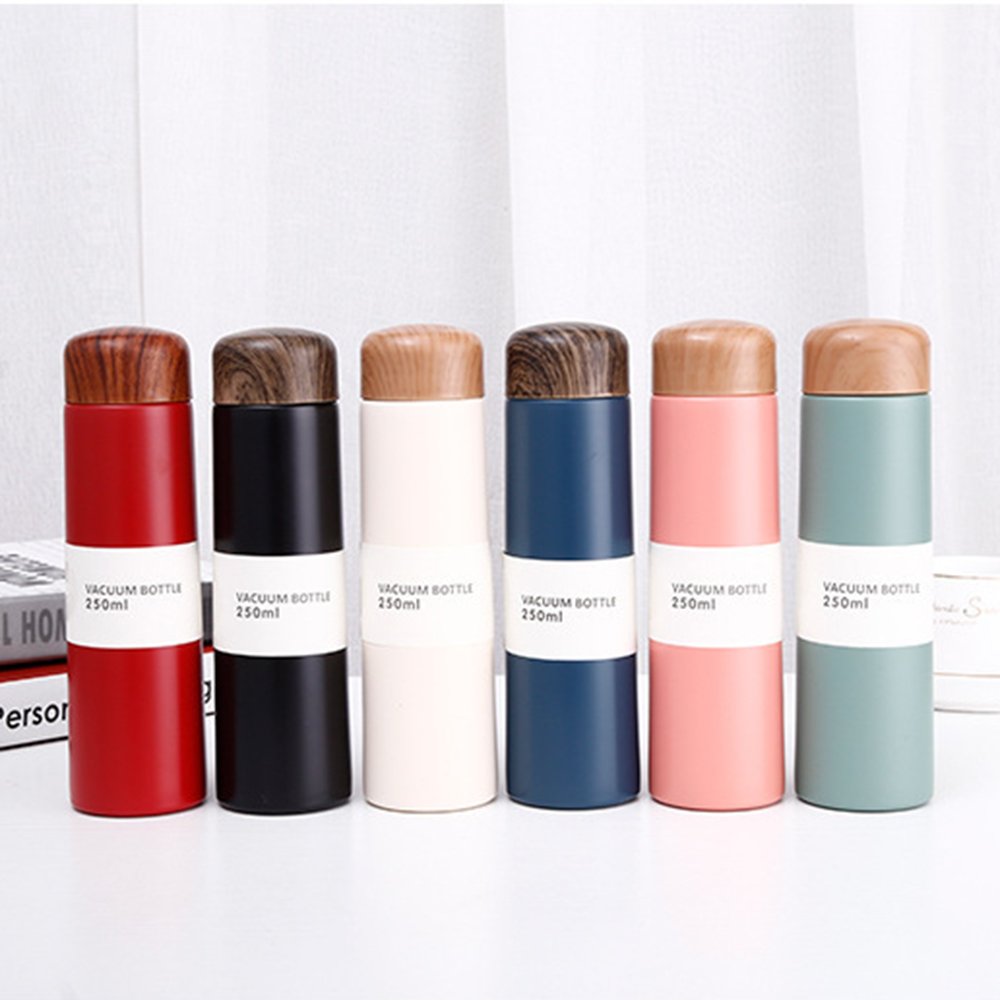 Wholesale Double Wall Vacuum Tumbler Pocket Cup Wood Grain Lid Thermos Kids portable Water Bottle