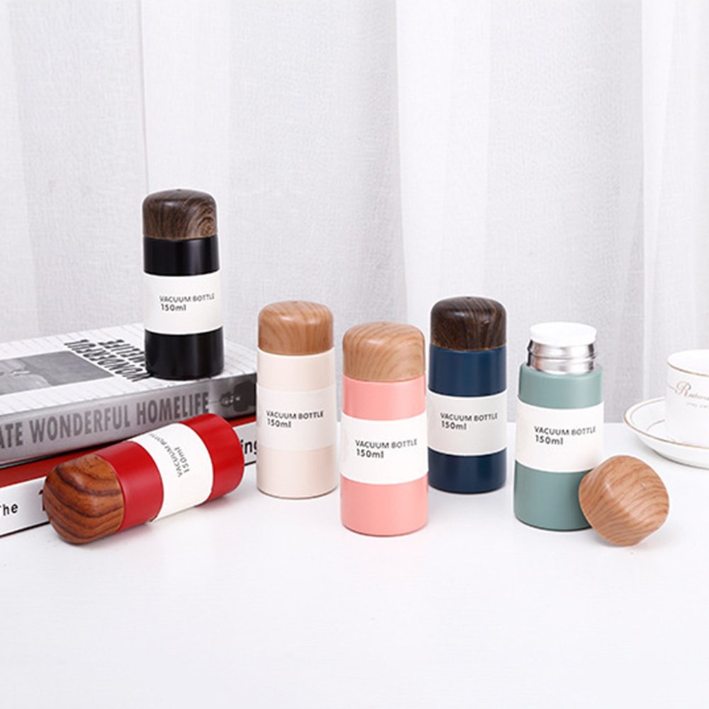Wholesale Double Wall Vacuum Tumbler Pocket Cup Wood Grain Lid Thermos Kids portable Water Bottle