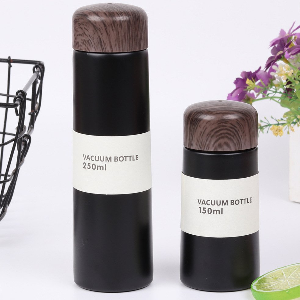 Wholesale Double Wall Vacuum Tumbler Pocket Cup Wood Grain Lid Thermos Kids portable Water Bottle