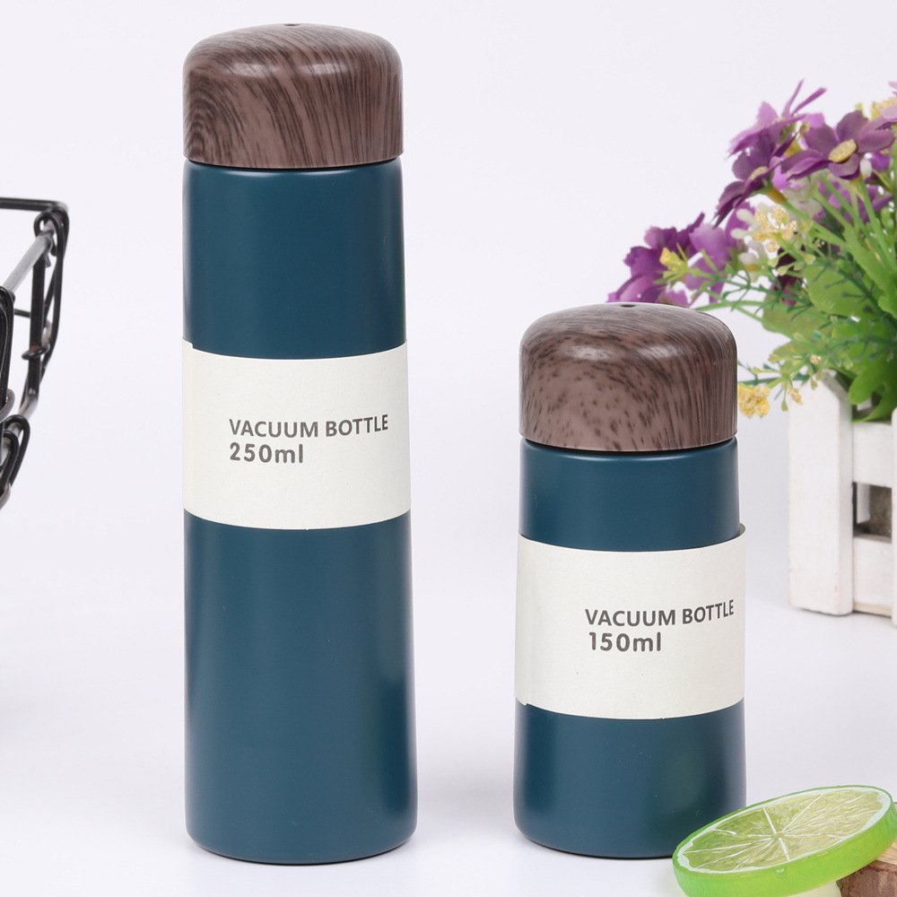 Wholesale Double Wall Vacuum Tumbler Pocket Cup Wood Grain Lid Thermos Kids portable Water Bottle
