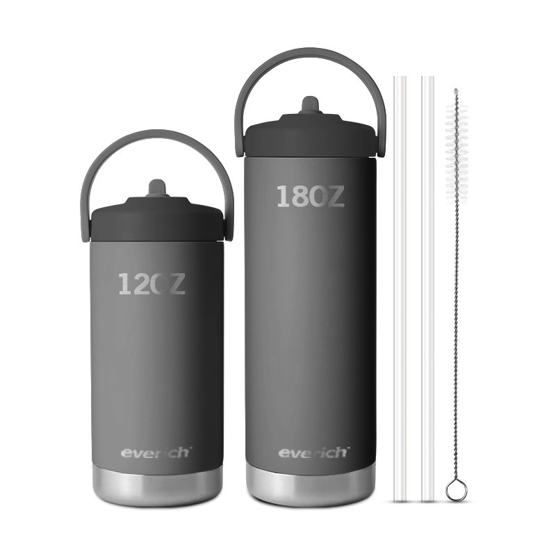 12oz 18oz Double Walled Sports Bottle Wide Mouth Vacuum Flask Stainless Steel Custom Logo Water Bottle with ODM Handle Straw Lid