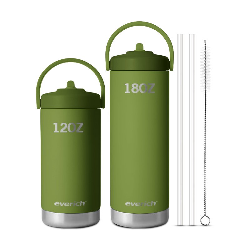 12oz 18oz Double Walled Sports Bottle Wide Mouth Vacuum Flask Stainless Steel Custom Logo Water Bottle with ODM Handle Straw Lid