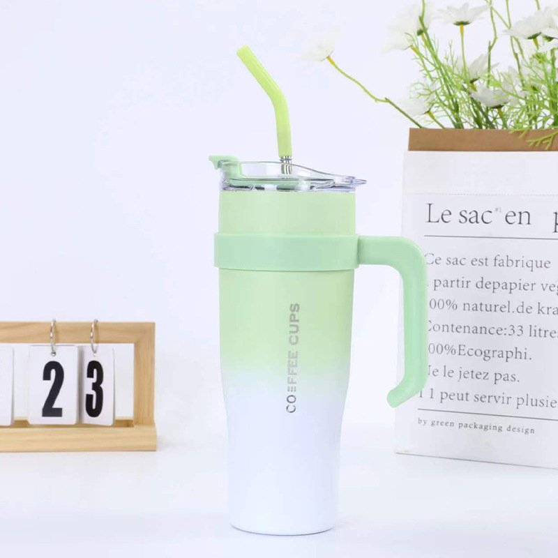 40oz portable stainless steel vacuum flasks car cup Coffee Cup Large Capacity Drink Bottle with handle and straw