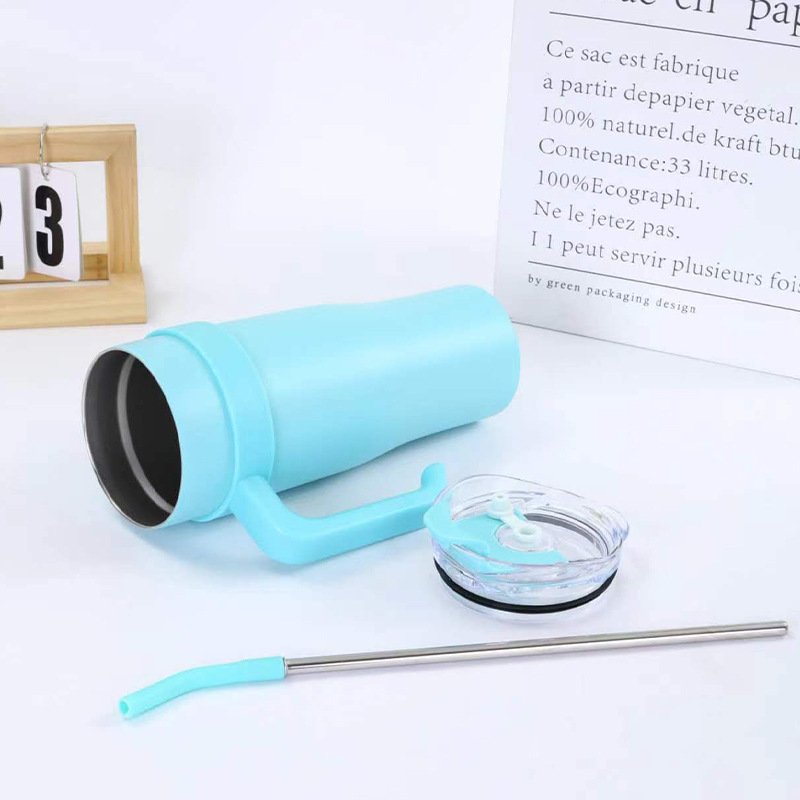 40oz portable stainless steel vacuum flasks car cup Coffee Cup Large Capacity Drink Bottle with handle and straw