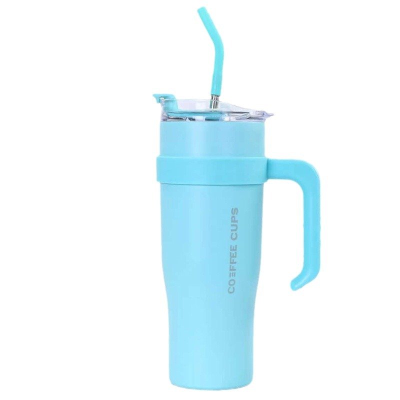 40oz portable stainless steel vacuum flasks car cup Coffee Cup Large Capacity Drink Bottle with handle and straw
