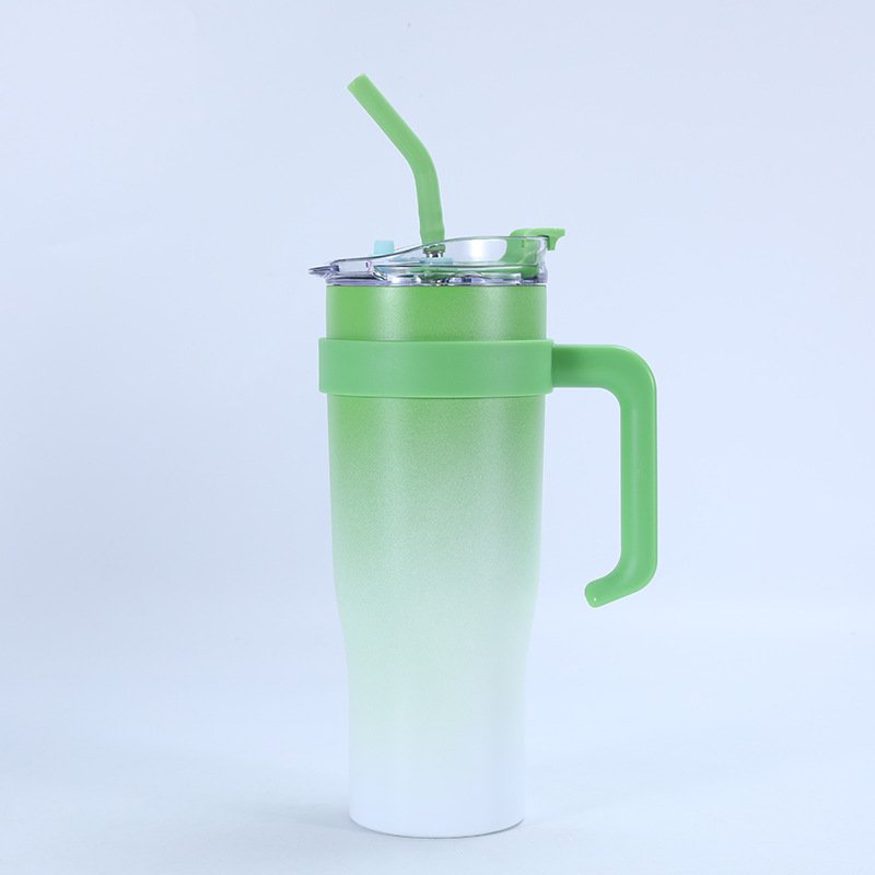 40oz portable stainless steel vacuum flasks car cup Coffee Cup Large Capacity Drink Bottle with handle and straw