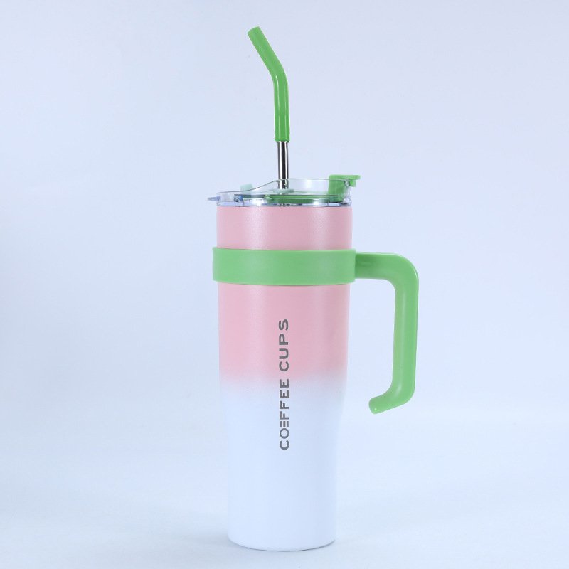 40oz portable stainless steel vacuum flasks car cup Coffee Cup Large Capacity Drink Bottle with handle and straw