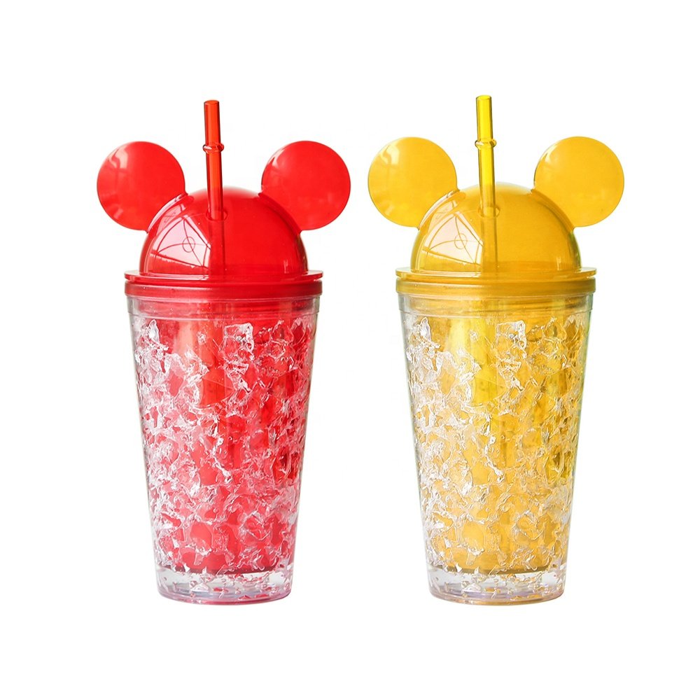 450ML 16oz plastic mickey cup straws portable water cups mouse ear shape lid double wall plastic Mickey cup tumbler