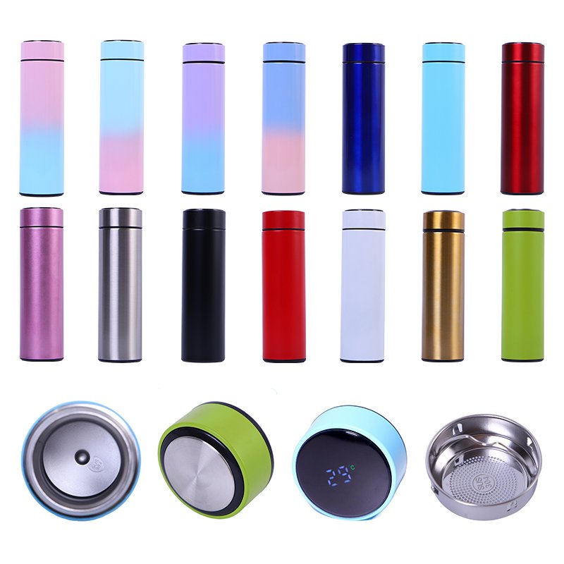 Custom Logo 500ml 17oz Double Wall Stainless Steel Insulated Temperature Vacuum Flasks Thermos Cup LED Smart Water Bottle