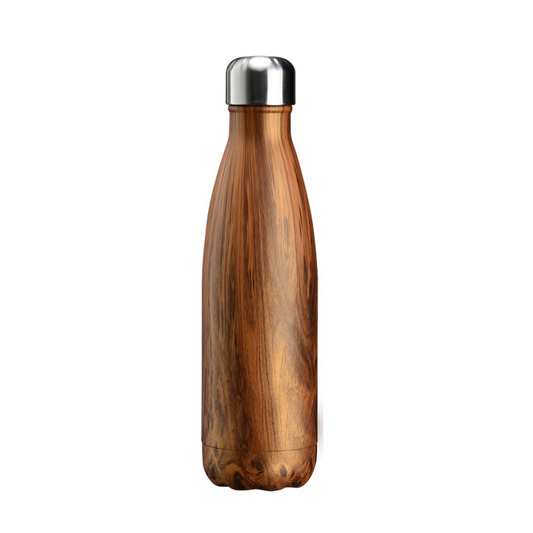 Eco-friendly Wooden Design Water Bottle 500ml Stainless Steel Insulated Gym Tumbler Vacuum Insulated