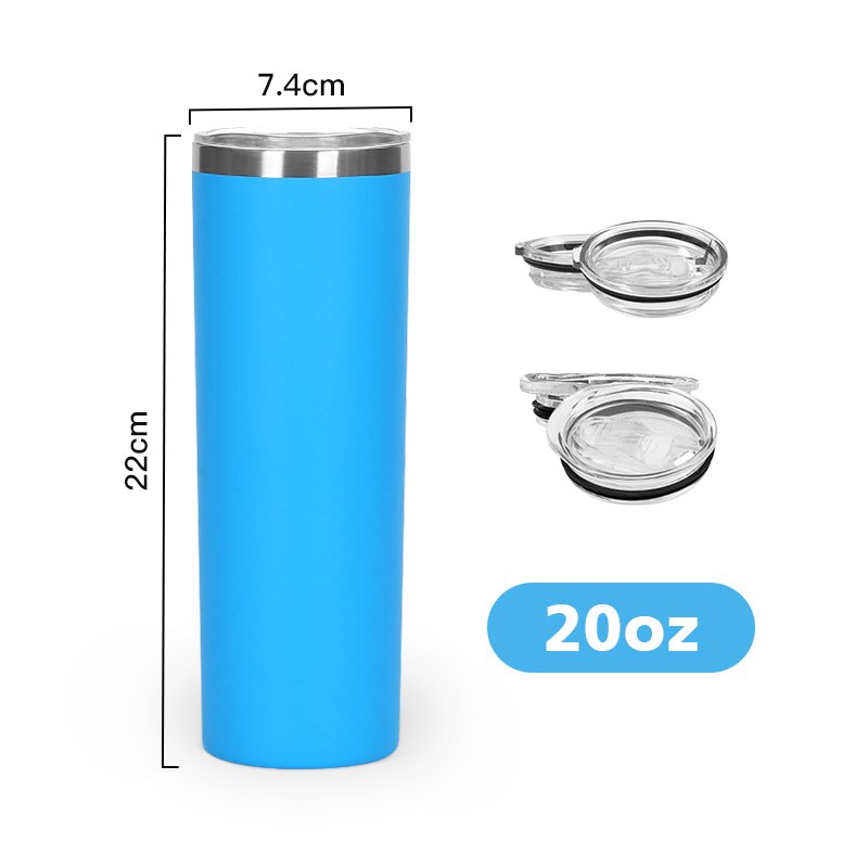 20oz Powder Coated Skinny Tumbler 304 Stainless Steel Drinking Coffee Cup 600ml Double Wall Insulated Tumbler Water Bottle