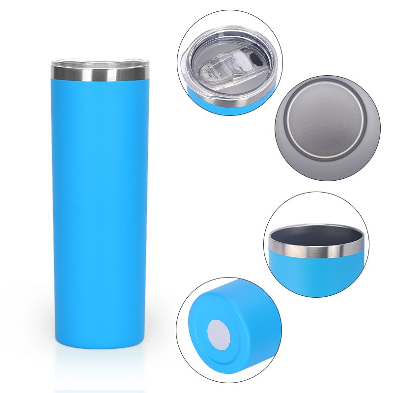 20oz Powder Coated Skinny Tumbler 304 Stainless Steel Drinking Coffee Cup 600ml Double Wall Insulated Tumbler Water Bottle