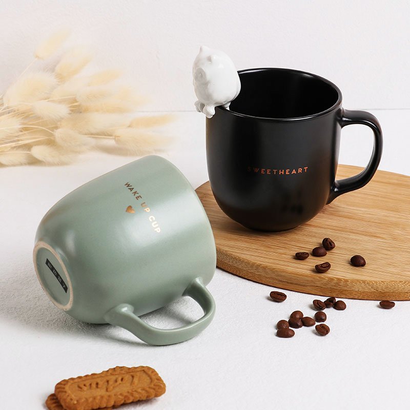 12oz Eco-Friendly Porcelain 3D Ceramic Mug Cup Custom Engraved Logo Matte Frosted Design Black Green-Luxury Accessory Home