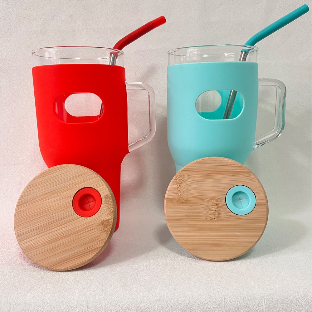 Wholesale 2023 Fashionable Travel 32 Oz 32Oz Borosilicate Glass Can Beer Tumbler Cups Mugs With Bamboo Lids And Straws Reusable