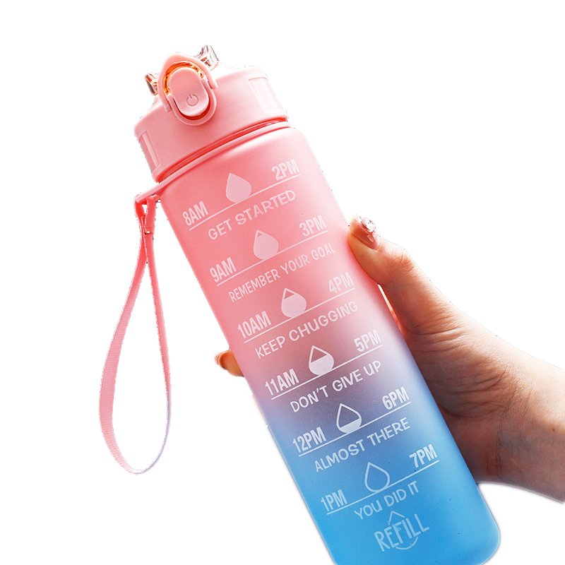 bpa free hot Gradient time marker sports 32 OZ water bottle with straw lid 1000ml 750ml