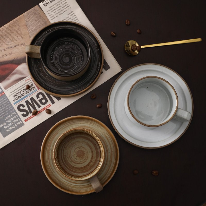 Handmade Vintage Art Tumblers Coarse Pottery Milk Ceramic Mug With Plate Coffee Cups And Saucer Set For Teacher Gift