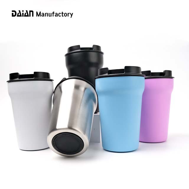 Stainless steel vacuum cup mug custom logo reusable travel coffee tumbler with silicone lid thermos thermal insulated double